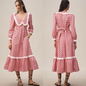 Anthropologie Pink City Esme longe sleeve oversized collar midi dress
